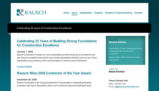 screenshot of Rausch Construction Company Website